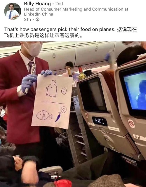 selecting chicken or fish on plane without speaking