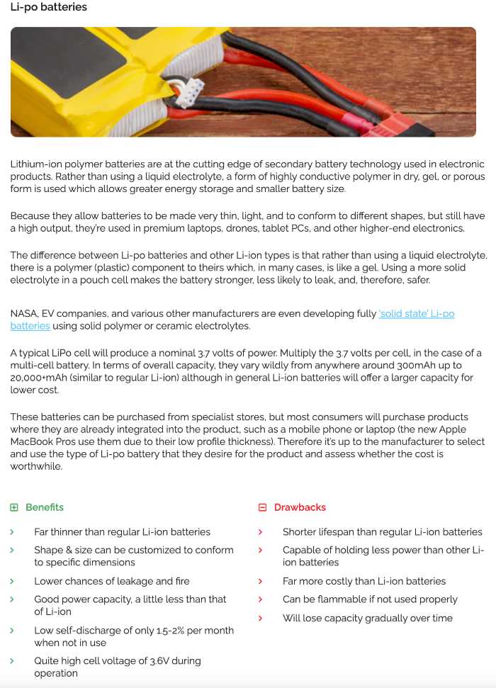 li po batteries section